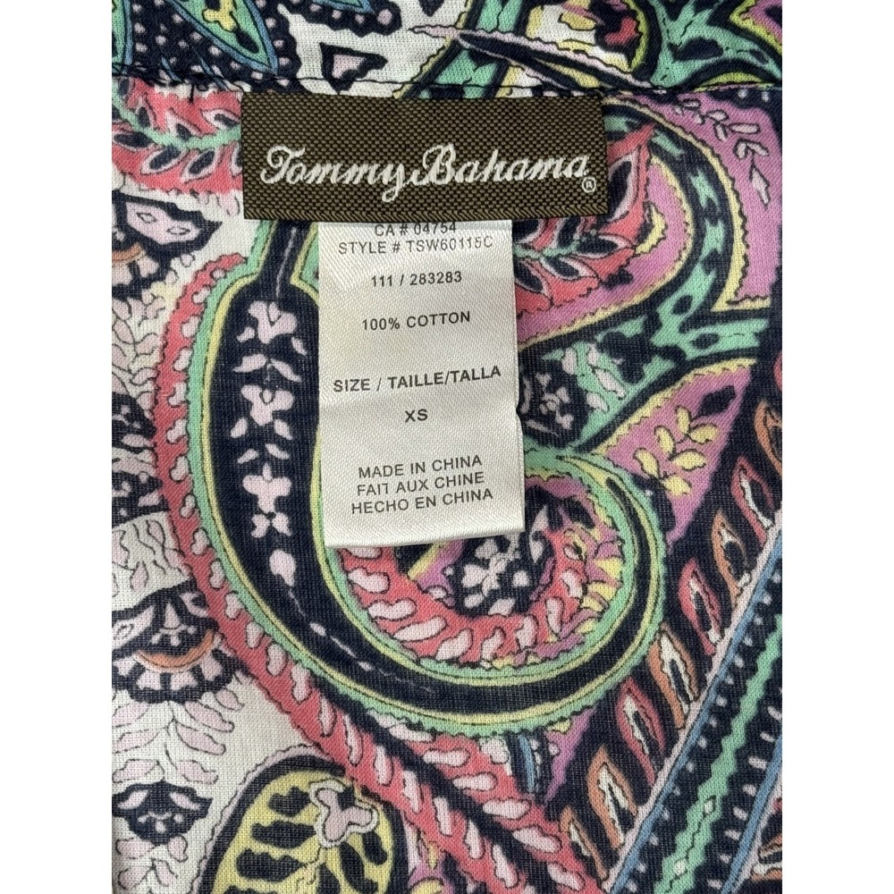 Tommy Bahama Paisley Cotton Peasant Cover Up Tunic Tie Neck 3/4 Sleeve XS - Picture 6 of 8